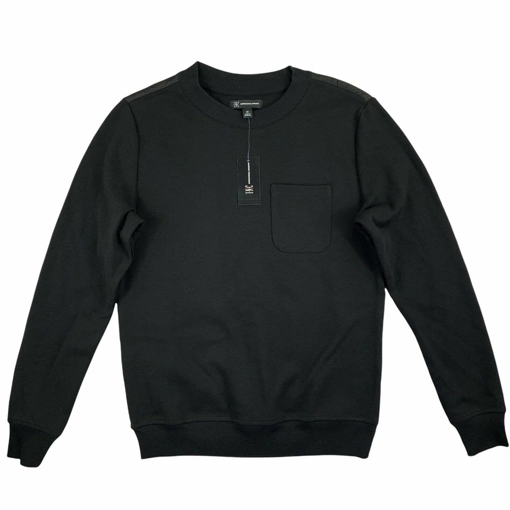 INC Mens Cuffed Quilted Crewneck Sweatshirt Black XS